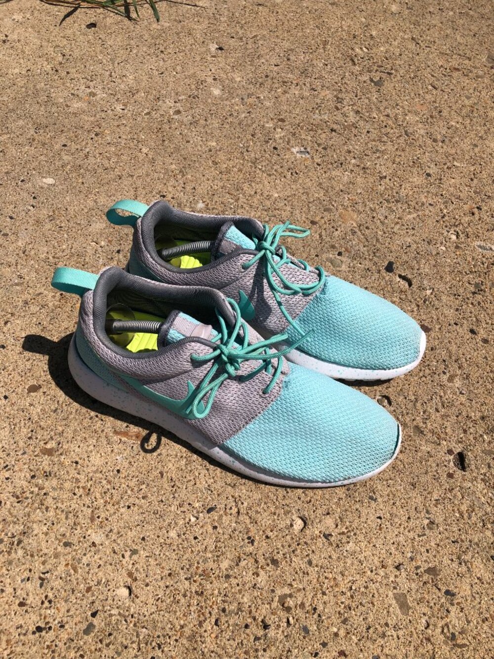 Nike ID Roshe One Womens 9 Running Shoes Gray Aqua Flyknit 616841-993 Runsock